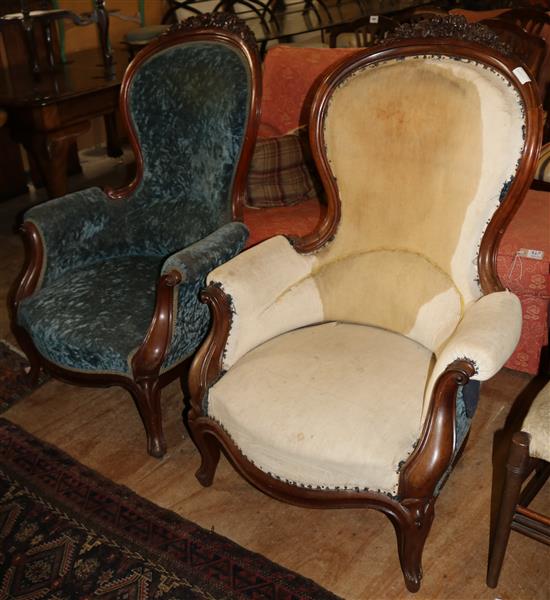 Near pair Victorian showwood spoon back chairs(-)